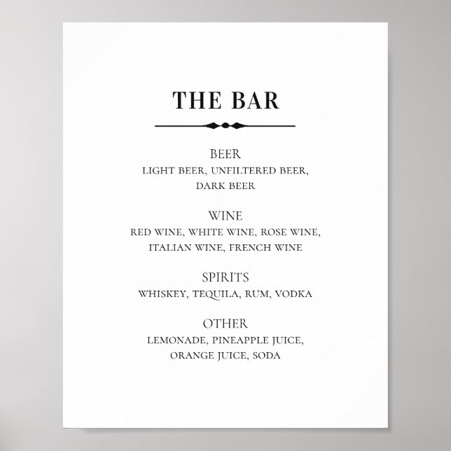Póster Boda blanco y negro. Bar de bebidas alcohólicas se (Frente)