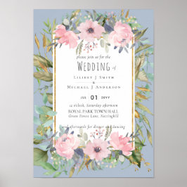 Póster Boda Boho de la vegetación floral rosa de Rubor
