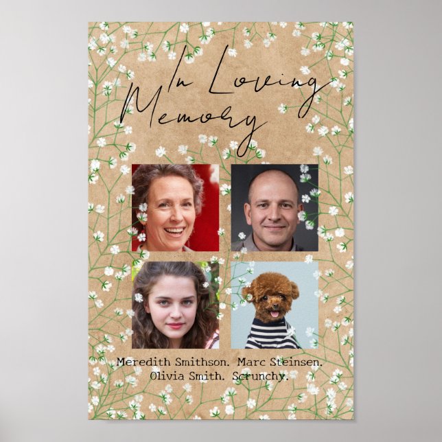 Póster Boda Boho Rústica de Aliento de Bebé En Memoria Am (Frente)