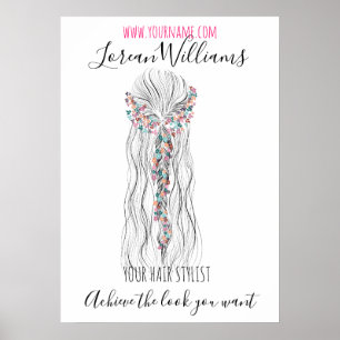 Póster Boda Boho simple Hair Estilista Flor romántica