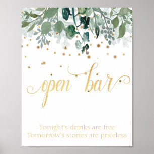 Póster Boda Botánica de Greenery Gold de Bar Abierto