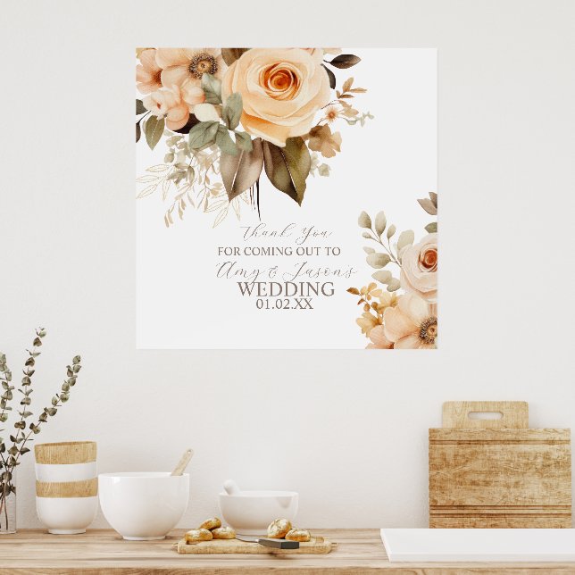 Póster Boda Botánica Floral Beige Neutro Marrón (Cocina)