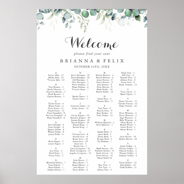 Póster Boda Botánica Rústica Eucalipto Verde (Frente)