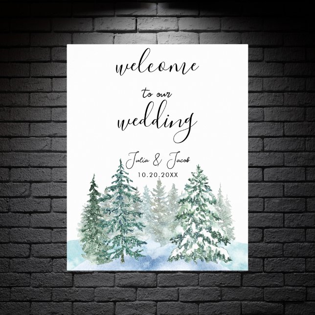 Póster Boda Botánico Lantern de Pine Trees Rústico Invier (Winter Rustic Pine Trees Lantern Botanical Wedding Party Supplies)