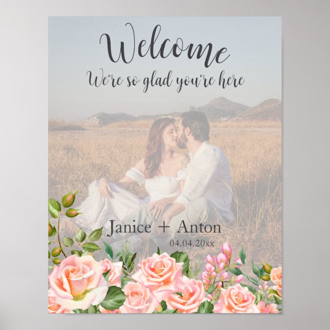 Póster Boda botánico rosa Rubor Foto de bienvenida (Frente)