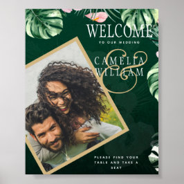 Póster Boda Botánico Rosa Verde Tropical LeahG