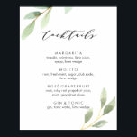 Póster Boda Botánico Verde Menú Cóctel Rótulo<br><div class="desc">Cartel de la carta de cócteles bodas con hojas de acuarela pintadas en diferentes tonalidades de verde. Para una personalización más avanzada de este diseño,  pulse el botón "Personalizar". También están disponibles los elementos coincidentes.</div>