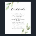 Póster Boda Botánico Verde Menú Cóctel Rótulo<br><div class="desc">Cartel de la carta de cócteles bodas con hojas de acuarela pintadas en diferentes tonalidades de verde. Para una personalización más avanzada de este diseño,  pulse el botón "Personalizar". También están disponibles los elementos coincidentes.</div>