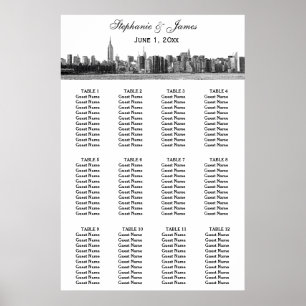 Póster Boda BW de NYC Wide Skyline Etched
