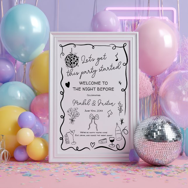 Póster Boda casual negro quirky bienvenida (Quirky whimsical black casual Wedding Welcome Poster)