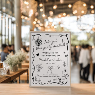 Póster Boda casual negro quirky bienvenida