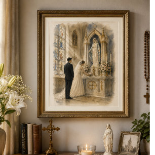 Póster Boda católica tradicional acuarela del altar later