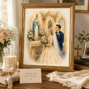 Póster Boda católica visitando el Altar Mariano