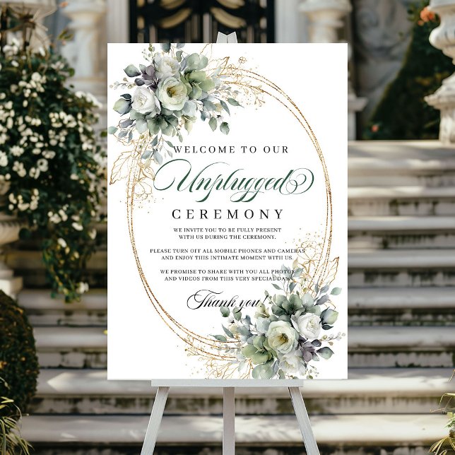Póster Boda Ceremonia Desconectada Acuarela Botánica  (Botanical Watercolor Unplugged Ceremony Wedding Poster)
