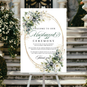 Póster Boda Ceremonia Desconectada Acuarela Verde Oro