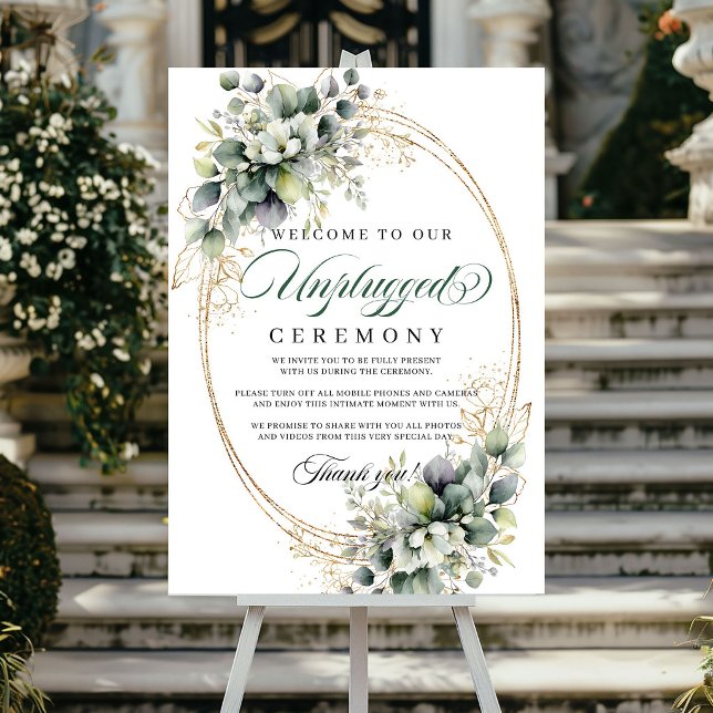 Póster Boda Ceremonia Desconectada Botánica Acuarela   (Watercolor Botanical Unplugged Ceremony Wedding Poster)