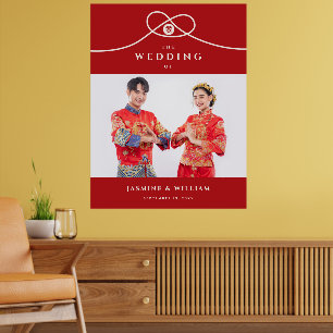 Póster Boda chino de doble felicidad de nudo rojo