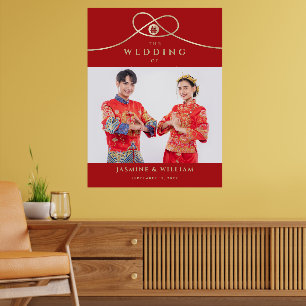 Póster Boda chino de doble felicidad de unión de nudos do