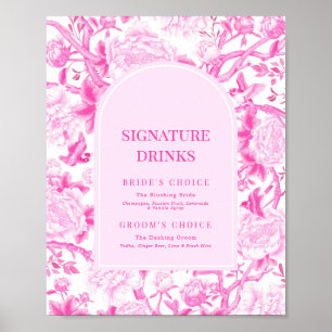 Póster Boda Chino Rosa Fuchsia Bebidas con firma