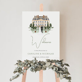 Póster Boda clásica de acuarela en casa solariega inglesa