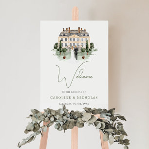 Póster Boda clásica de acuarela en casa solariega inglesa