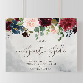 Póster Boda Clásica Elegante Elige un Asiento No un Lado