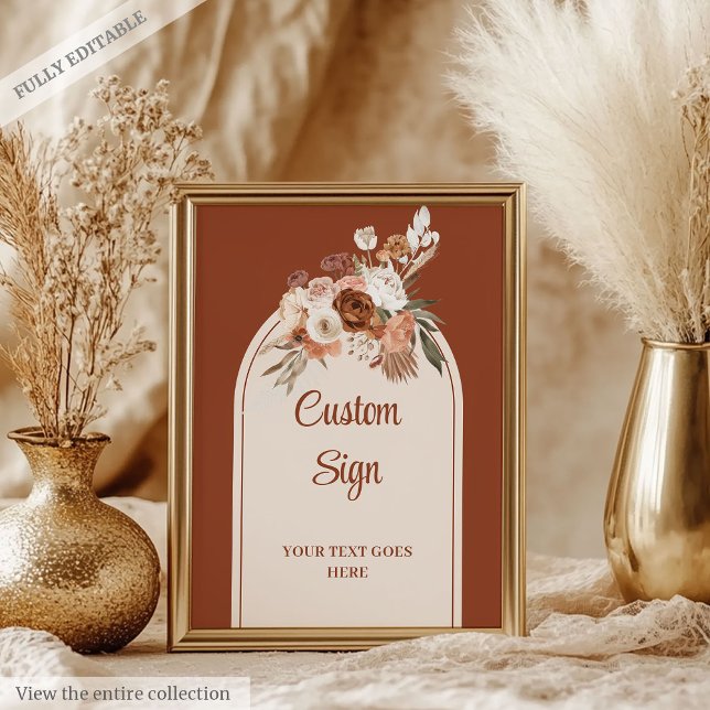 Póster Boda clásico del Arco de Terracota Pampas Sage Boh (Classic Terracotta Pampas Sage Boho Arch Wedding Sign)