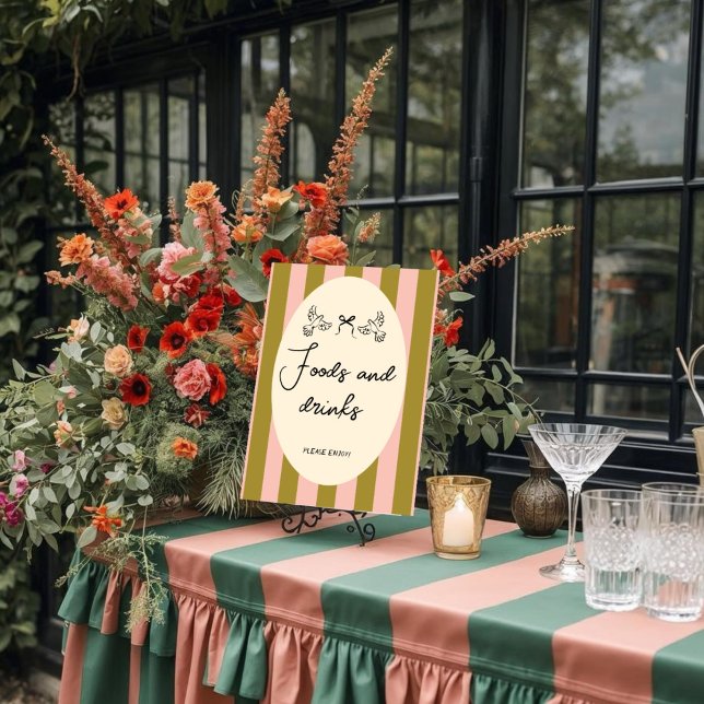 Póster Boda “Comida y Bebidas” con rayas verdes y rosadas (Subido por el creador)