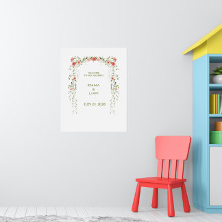 Póster Boda con Arco Floral Rosa Desvanecido Rústico Vint