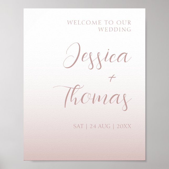 Póster Boda con gradiente de oro rosa y caligrafía elegan (Frente)