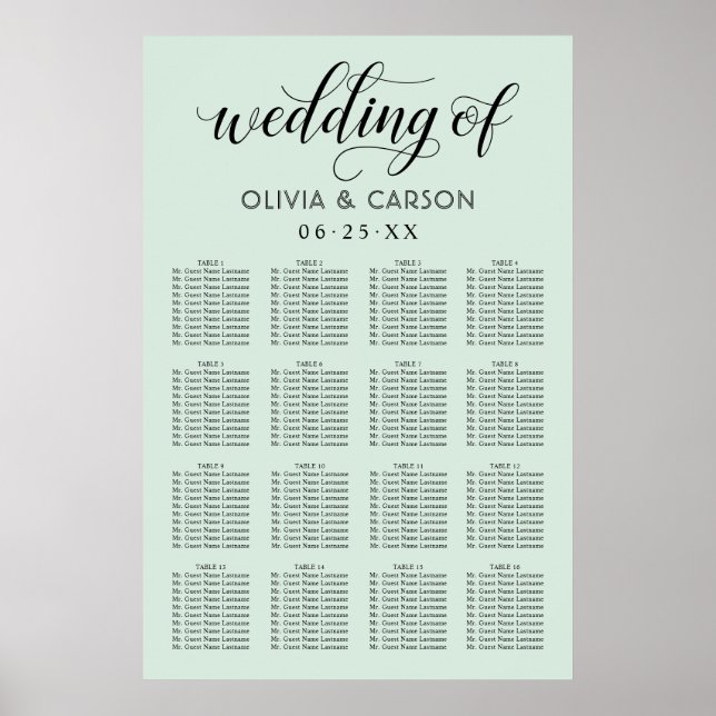 Póster Boda con Tinta Negra y Menta Moderna (Frente)