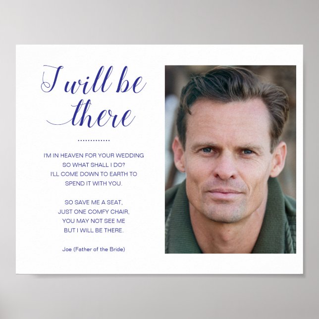 Póster Boda Conmemorativa Azul Estaré Allí Con Foto (Frente)