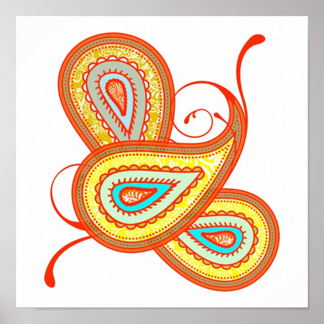 Póster Boda Coral Mint y Yellow Paisley (Frente)