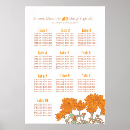 Póster Boda crisantemo naranja flor plan de mesa