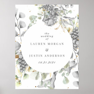 Póster boda cuadrado floral de oro plateado dramático