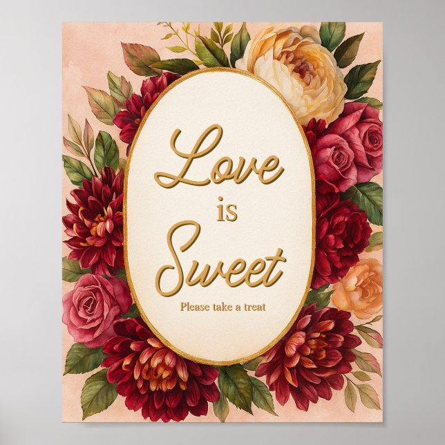 Póster Boda de acuarela floral de Rubor Burgundy (Frente)