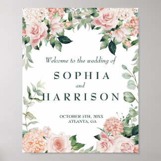 Póster Boda de acuarela floral rosa elegante