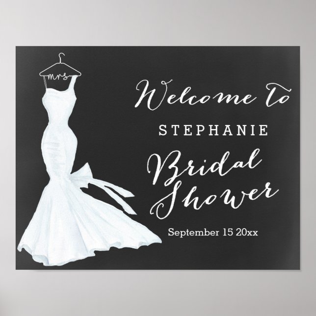 Póster Boda de acuarela Gown Chalkboard | Ducha de novia (Frente)