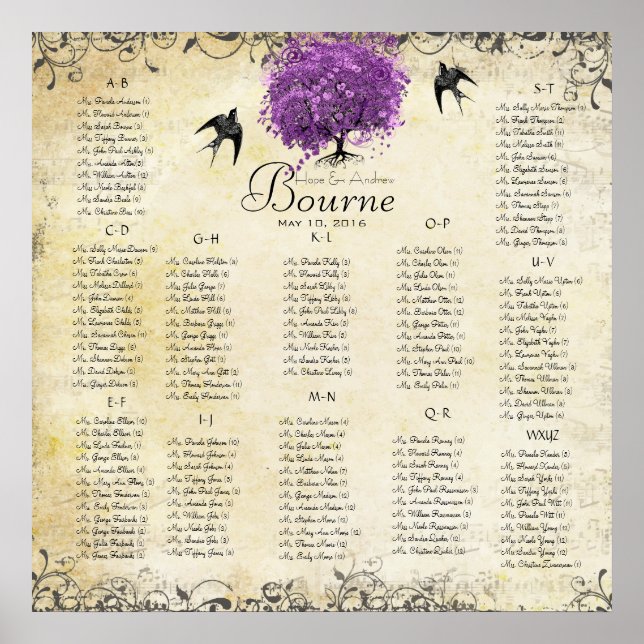 Póster Boda de árbol de hojas de corazón púrpura radiante (Frente)