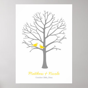 Póster Boda de árbol de huellas dactilares de las aves gr