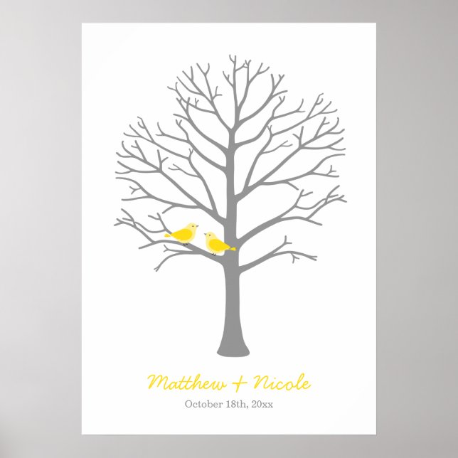 Póster Boda de árbol de huellas dactilares de las aves gr (Frente)