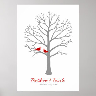 Póster Boda de árbol de huellas dactilares de las aves gr