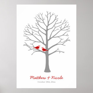 Póster Boda de árbol de huellas dactilares de las aves gr