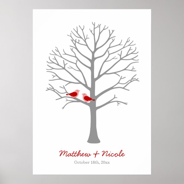 Póster Boda de árbol de huellas dactilares de las aves gr (Frente)