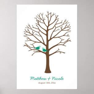 Póster Boda de árbol de huellas dactilares de las aves ma