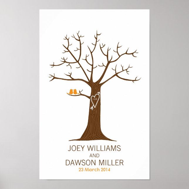 Póster Boda de árbol de huellas digitales (blanco) (Frente)