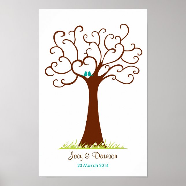 Póster Boda de árbol de huellas digitales - Cardíaco (bla (Frente)