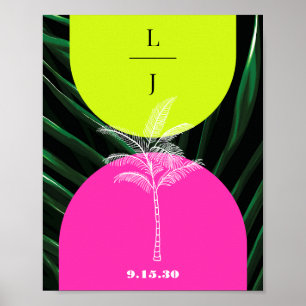 Póster Boda de árbol de palmas tropicales monograma
