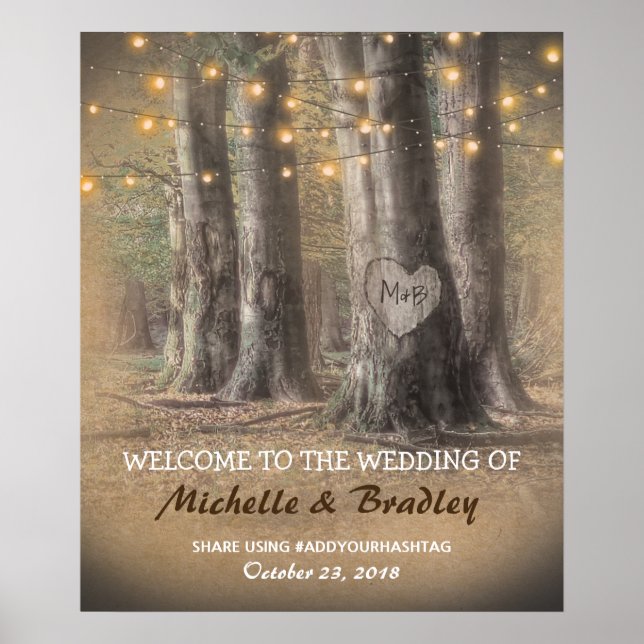 Póster Boda de Arbol Rústico y Luces de Cadena (Frente)