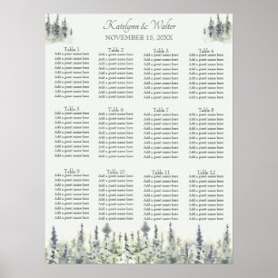 Póster Boda de Árboles Evergreen Trees de Madera Alta